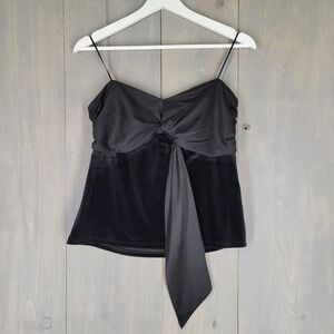 Express Velvet Satin Tube Top Women Small Black Good Tie Front Sweetheart Neck